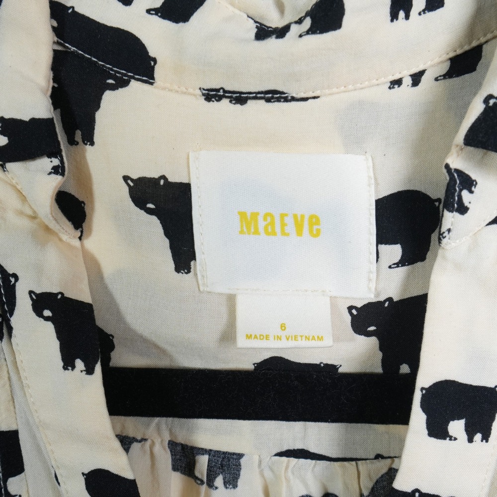 Maeve Bear Print Blouse Women 6 Cream Black Anthropologie Button Down 3/4 Sleeve - Picture 7 of 9